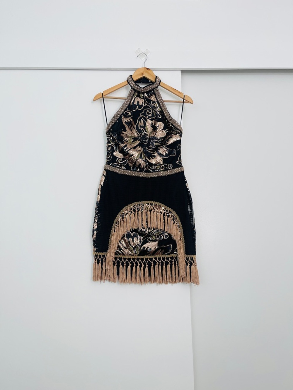 NWOT 12th Tribe Gold Fringe Sequins Embellished Western Mini Dress Size Medium